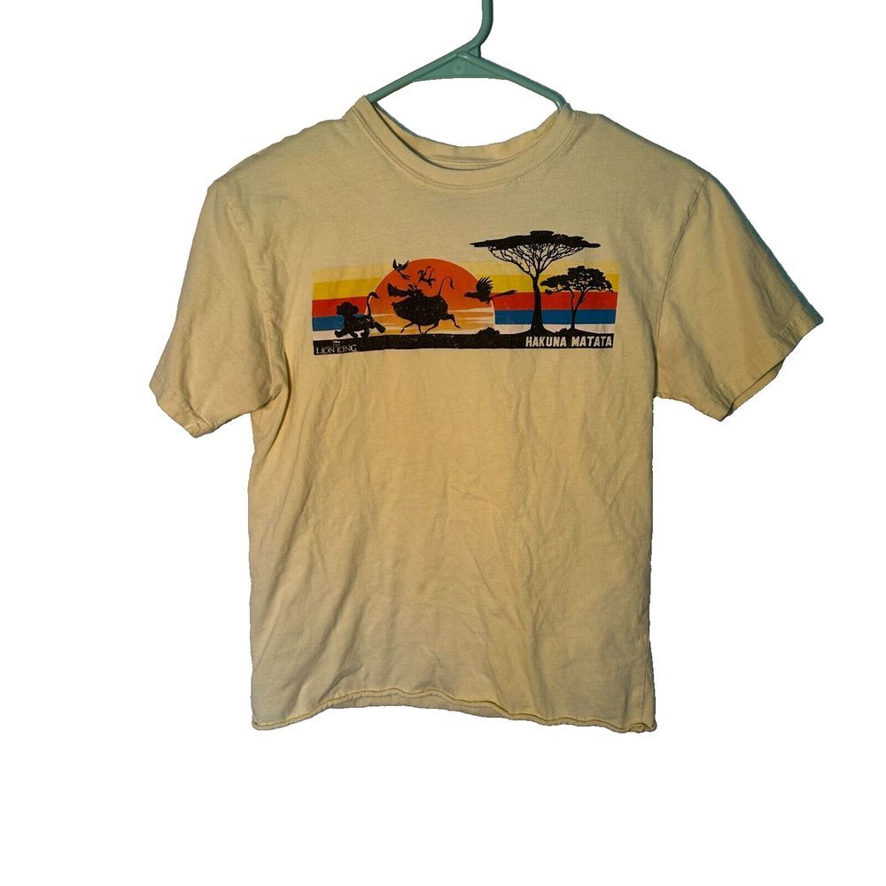 Hakuna Matata Girl's T-Shirt Yellow Cotton 2-Sided‎ Rolled Hem Disney Size Small